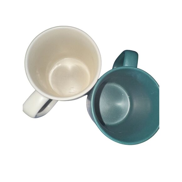 Pendleton Set Of 2 Ceramic Coffee Mugs 18oz White & Green With Multicolor Stripe - Picture 4 of 7